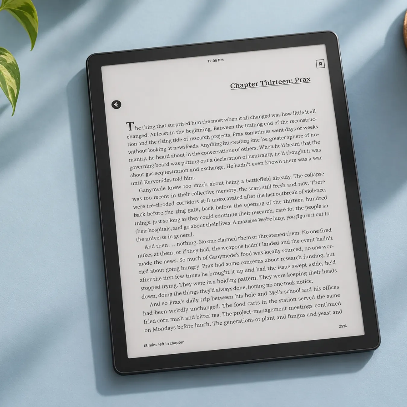 Amazon Kindle Scribe (2025) on a light blue background